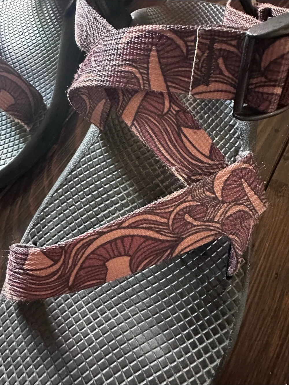 Chaco x Huckberry Men's Brown Mushroom Patterned Strap Sandals with Gray Footbed